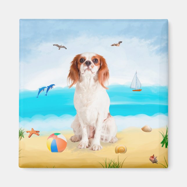 Cavalier King Dog on Beach Magnet (Vorne)