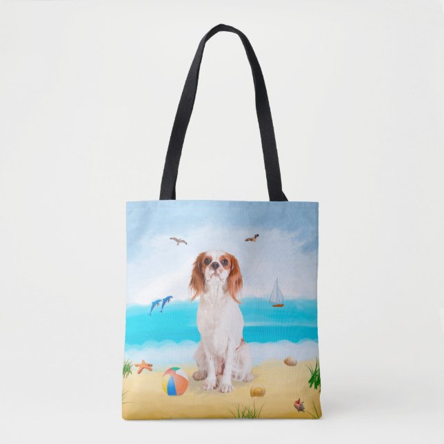 Cavalier King Dog on Beach Tasche (Vorderseite)