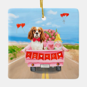 Cavalier King Dog Valentine's Day Lkw Herz Keramikornament
