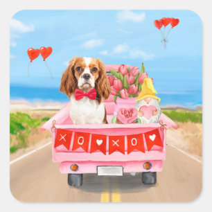 Cavalier King Dog Valentine's Day Lkw Herz Quadratischer Aufkleber