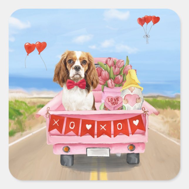 Cavalier King Dog Valentine's Day Lkw Herz Quadratischer Aufkleber (Vorderseite)