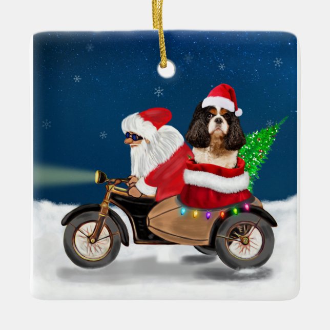 Cavalier King Dog Weihnachtsmann Keramikornament (Vorderseite)