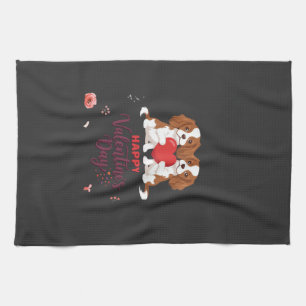 Cavalier King Hund Frohen Valentinstag Floral Geschirrtuch