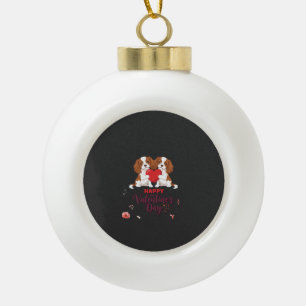 Cavalier King Hund Frohen Valentinstag Floral Keramik Kugel-Ornament
