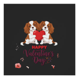 Cavalier King Hund Frohen Valentinstag Floral Poster