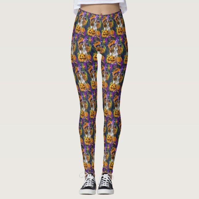 Cavalier King Hund Halloween Hexe und Kürbis Leggings (Vorderseite)