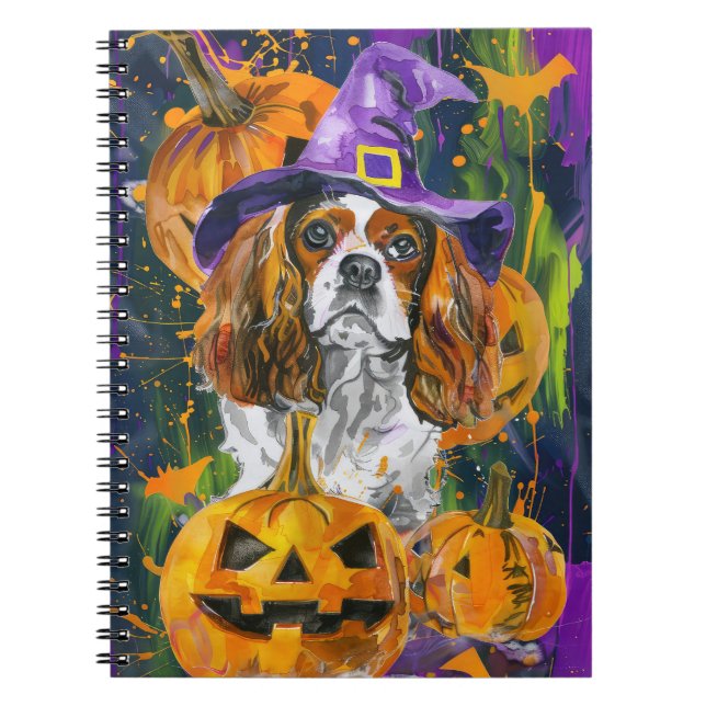 Cavalier King Hund Halloween Hexe und Kürbis Notizblock (Vorderseite)