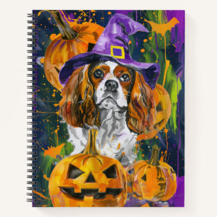 Cavalier King Hund Halloween Hexe und Kürbis Notizbuch