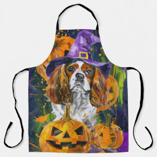 Cavalier King Hund Halloween Hexe und Kürbis Schürze