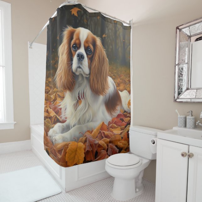 Cavalier King im Herbst Leaves Fall Inspiriert Duschvorhang (Beispiel)