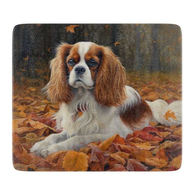 Cavalier King im Herbst Leaves Fall Inspiriert Schneidebrett (Vorderseite)