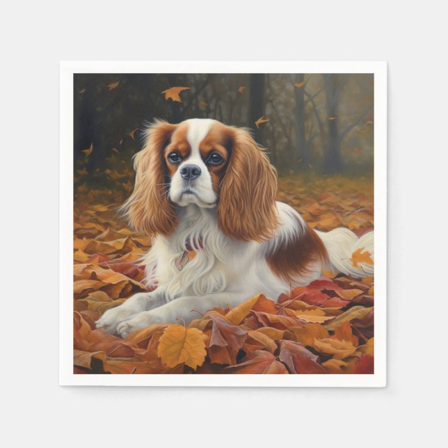 Cavalier King im Herbst Leaves Fall Inspiriert Serviette (Vorderseite)