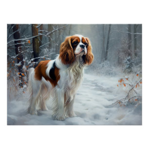 Cavalier King Lass es schneien Weihnachten Gebürst Poster