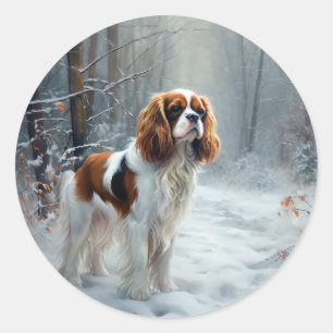 Cavalier King Lass es schneien Weihnachten Gebürst Runder Aufkleber