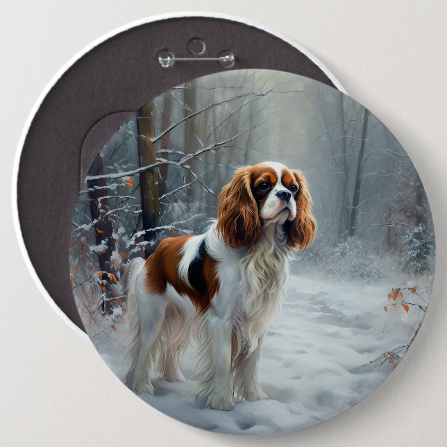 Cavalier King Let It Snow Christmas gebürstet Button (Vorne & Hinten)