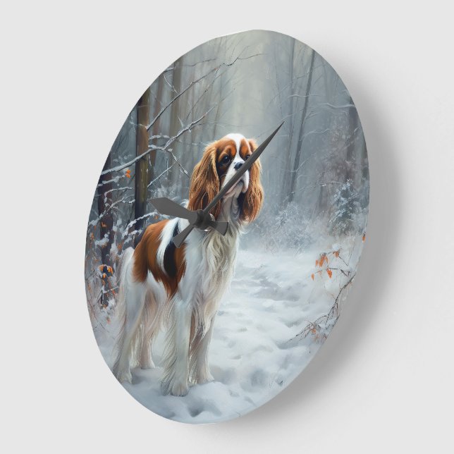 Cavalier King Let It Snow Christmas gebürstet Große Wanduhr (Winkel)