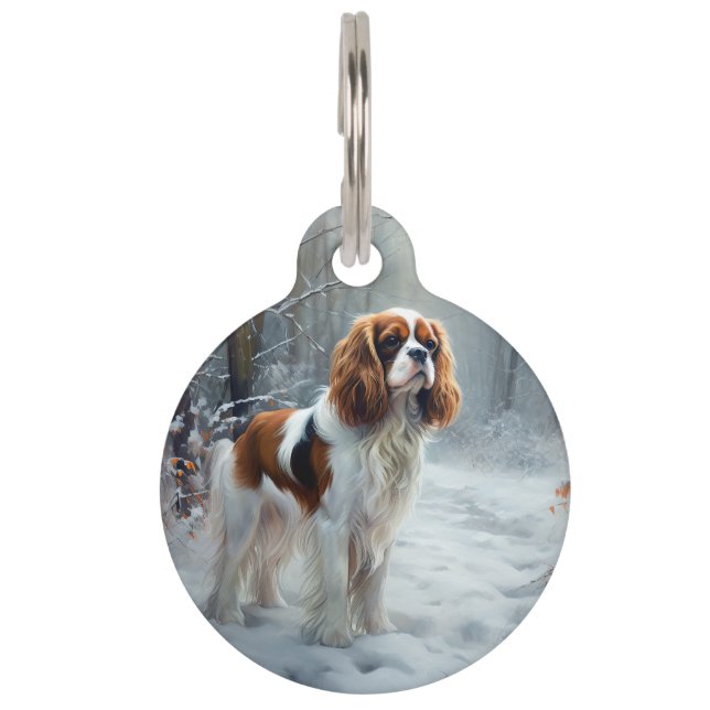 Cavalier King Let It Snow Christmas gebürstet Haustiermarke (Vorderseite)
