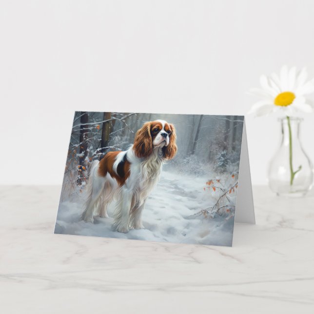 Cavalier King Let It Snow Christmas gebürstet Karte (Kleine Pflanze)
