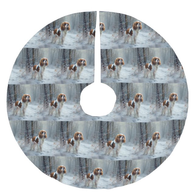 Cavalier King Let It Snow Christmas gebürstet Polyester Weihnachtsbaumdecke (Vorderseite)