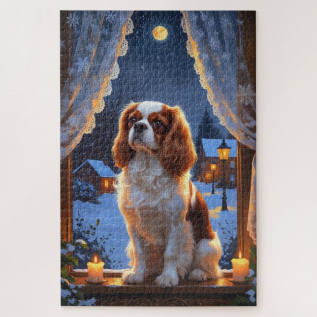 Cavalier King mit Weihnachtsbeleuchtung Urlaub (Vertikal)