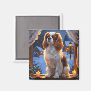 Cavalier King mit Weihnachtsbeleuchtung Urlaub Magnet