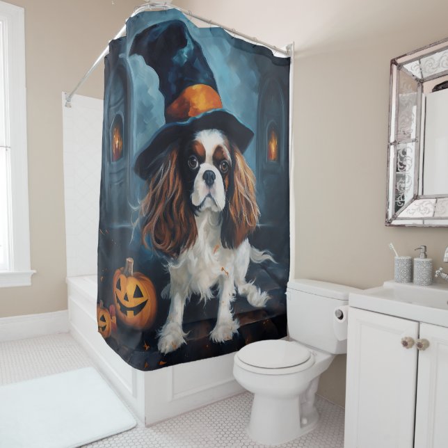 Cavalier King Pumpkins Halloween Beängstigend Duschvorhang (Beispiel)