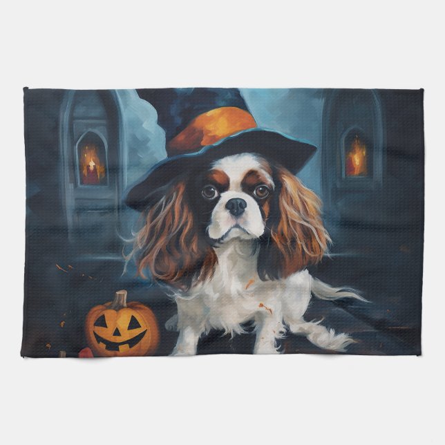 Cavalier King Pumpkins Halloween Beängstigend Geschirrtuch (Horizontal)
