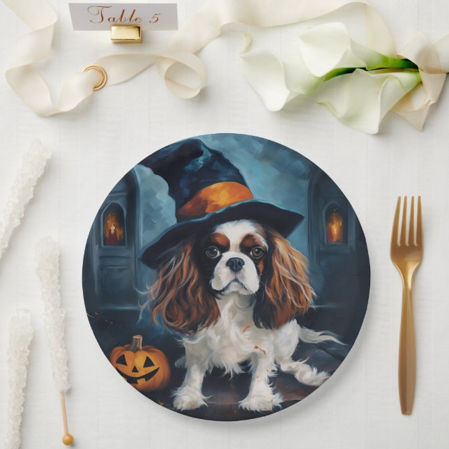 Cavalier King Pumpkins Halloween Beängstigend Pappteller (Hochzeit)