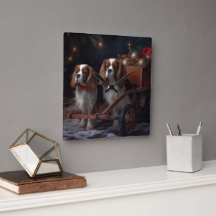 Cavalier King Schnee-Schlitten-Weihnachtsdekoratio Quadratische Wanduhr