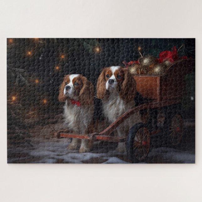 Cavalier King Snowy Sleigh Weihnachtsdekor (Horizontal)