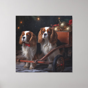 Cavalier King Snowy Sleigh Weihnachtsdekor Leinwanddruck