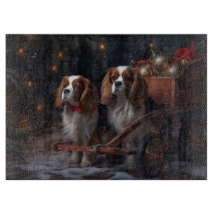 Cavalier King Snowy Sleigh Weihnachtsdekor Schneidebrett
