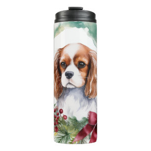 Cavalier King Weihnachts-Kranz Festiver Hund Thermosbecher
