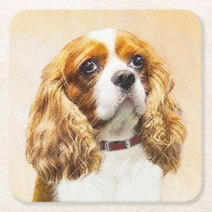 Cavalier König Charles Spaniel Original Malerei Rechteckiger Pappuntersetzer