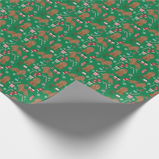 Cavalier König Charles Spanier Ruby Weihnachten Geschenkpapier (Ecke)