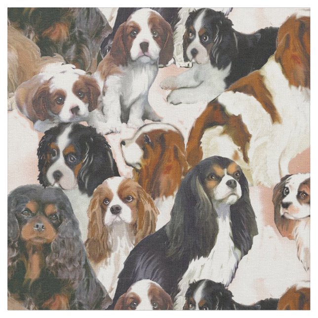 Cavalier Spanel Mural Collage Stoff (Nahaufnahme)