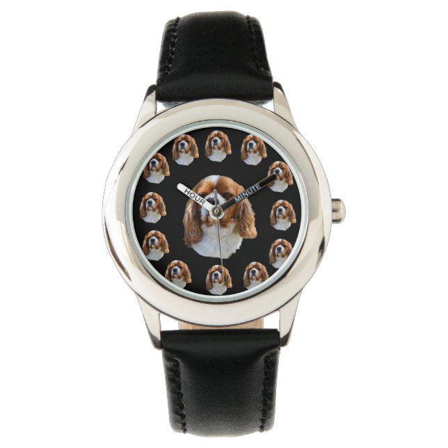 Cavalier Spaniel Hund Gesichtsmuster, Kinderleder Armbanduhr (Vorderseite)
