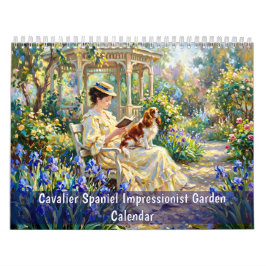 Cavalier Spaniel Impressionistischer Gartenkalende Kalender