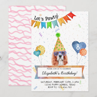 Cavalier Spaniel Lasse Pawty Dog Birthday Party Einladung