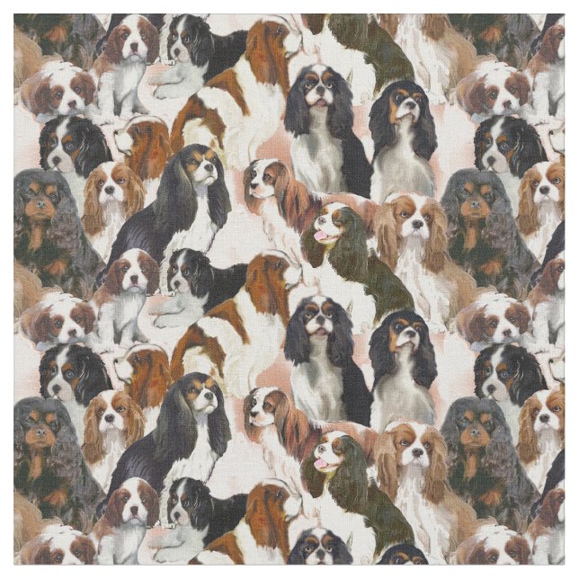 Cavalier Spaniel Mural Fabric Stoff (Nahaufnahme)