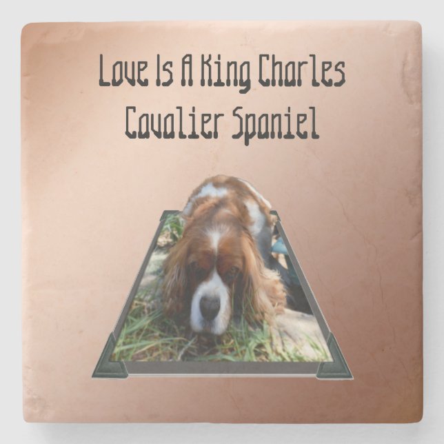 Cavalier Spaniel Popout Art, Stone Untersetzer (Vorderseite)