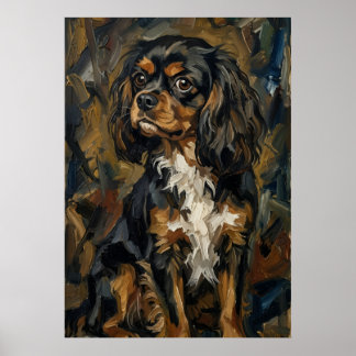 Cavalier Spaniel-Porträtposter Schwarz-Tan Poster