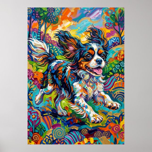 Cavalier Spaniel Psychedelische Kunst Poster (Vorne)