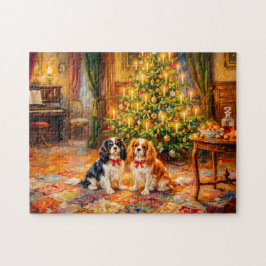 Cavalier Spaniels am Weihnachtsbaum