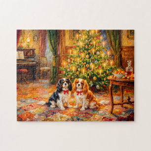 Cavalier Spaniels am Weihnachtsbaum
