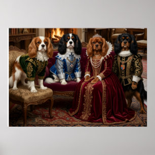 Cavalier Spaniels Tudor Court am Kamin Poster