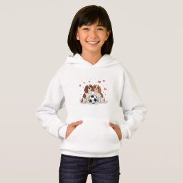 Cavalier Spaniels with soccer ball for Valentine's Hoodie