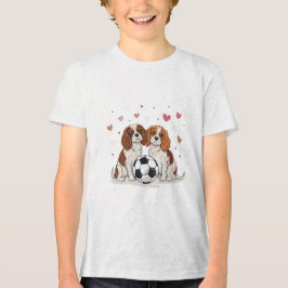 Cavalier Spaniels with soccer ball for Valentine's Tri-Blend Shirt