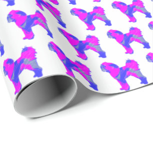 Cavapoo Breed Hund Silhouette P&B Weißes Geschenk Geschenkpapier