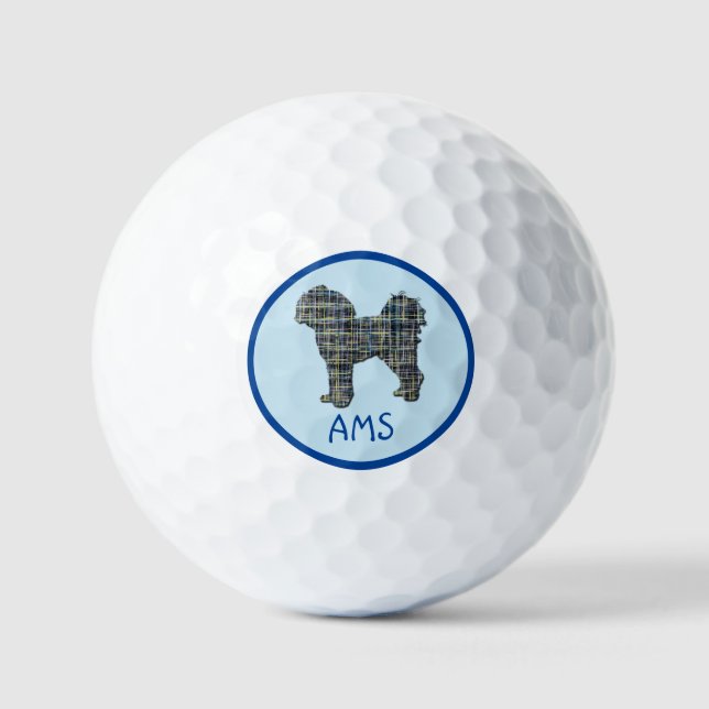 Cavapoo Cavoodle Dog Silhouette Monogramm Grid Bla Golfball (Vorderseite)